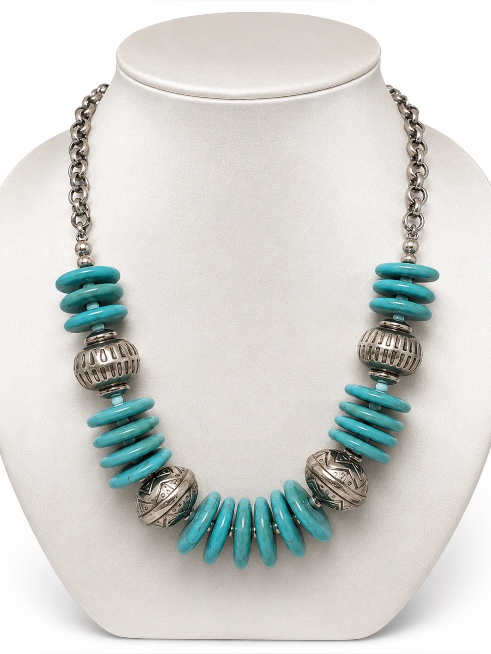 Turquoise & Silver Tab Necklace